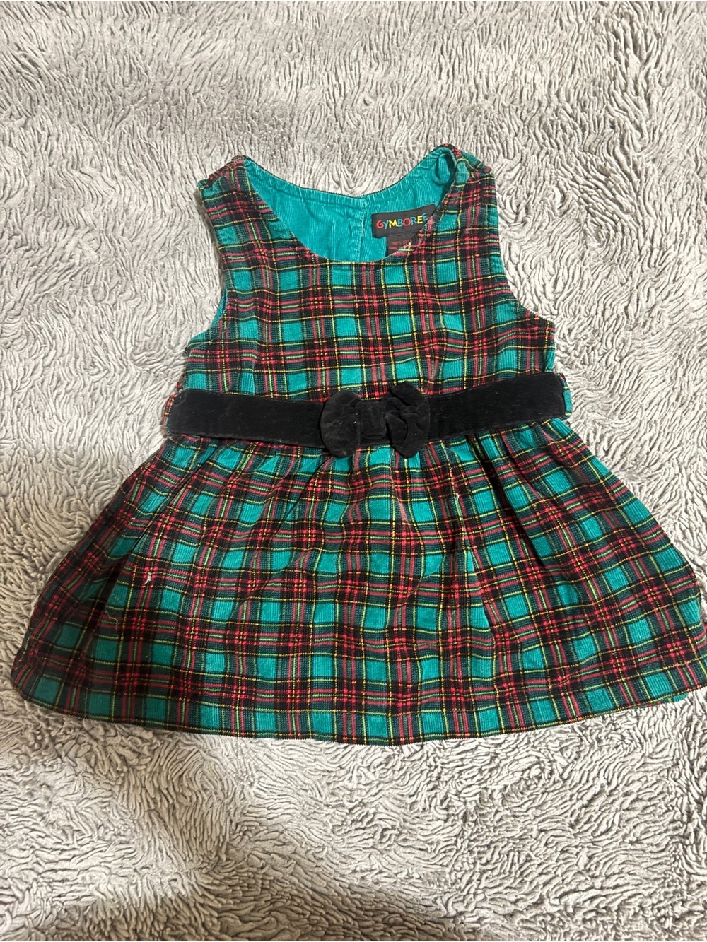 Vintage Gymboree Green and Red Plaid Velvet-Belt Holiday Dress
